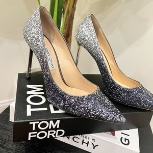 Jimmy Choo Romy 100mm (4’ heel height) Glitter Pumps